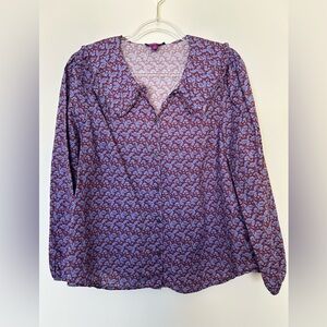 J. Crew Liberty Fabric Blouse Size 16 Floral Print with Ruffle Collar